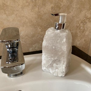High Quality Snow White Quartz Crystal Gemstone Soap Dispenser 18cm Height x 10.5cm width 1600g