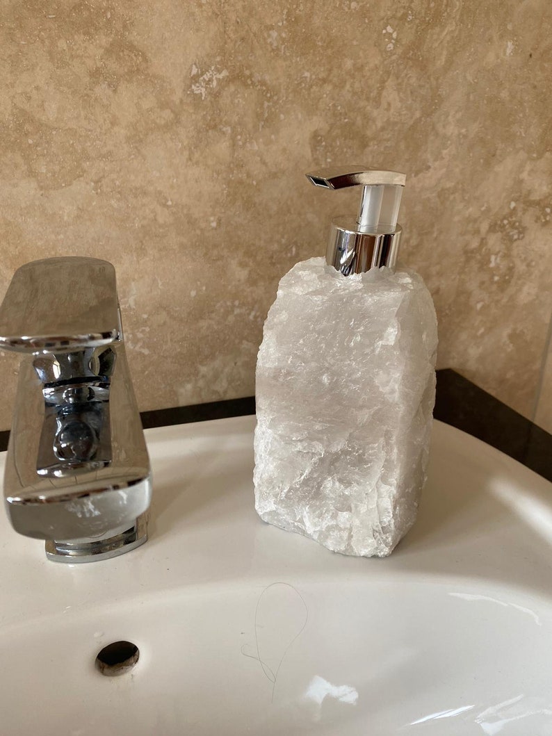 High Quality Snow White Quartz Crystal Gemstone Soap Dispenser 18cm Height x 10.5cm width 1600g image 1