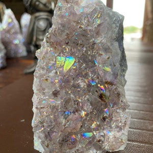 Premium High Grade Amethyst Angel Aura Druzy 186 Mini Geode Cluster Piece Cut Base 385g H9xW6xD4.5cm