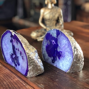 Purple Agate Silver Edge Microcrystalline Quartz Premium Bookends Ornament Gift Pair