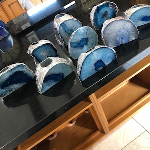 Large Blue Agate End Microcrystalline Quartz Silver Gilded Tealight Candle Holder