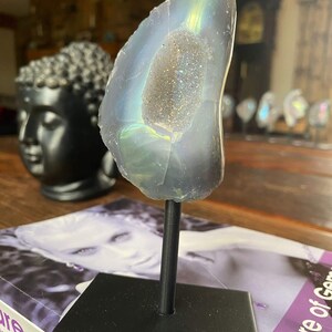 Premium High Grade Amethyst Angel Aura Geode on Stand 37 Mini Geode 257g H13xW5.5xD5cm