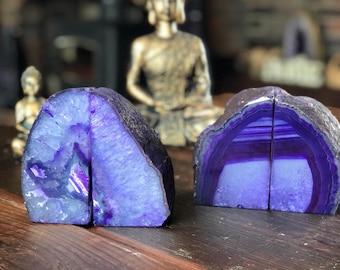 Purple Agate Natural Edge Microcrystalline Quartz Premium Bookends Ornament Gift Pair