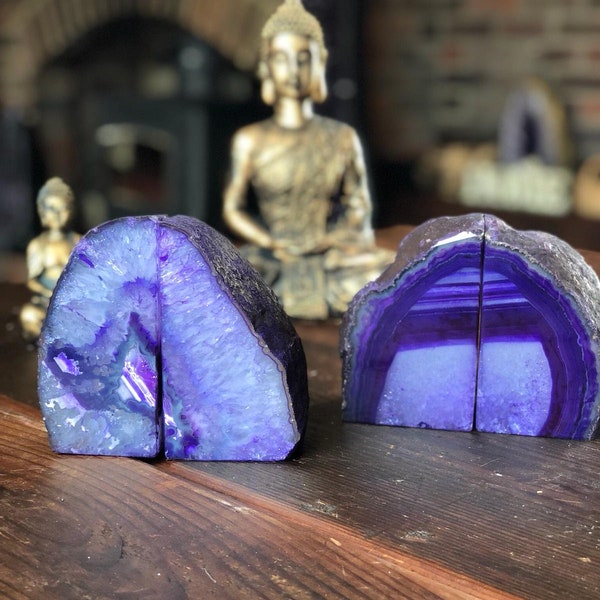 Purple Agate Natural Edge Microcrystalline Quartz Premium Bookends Ornament Gift Pair