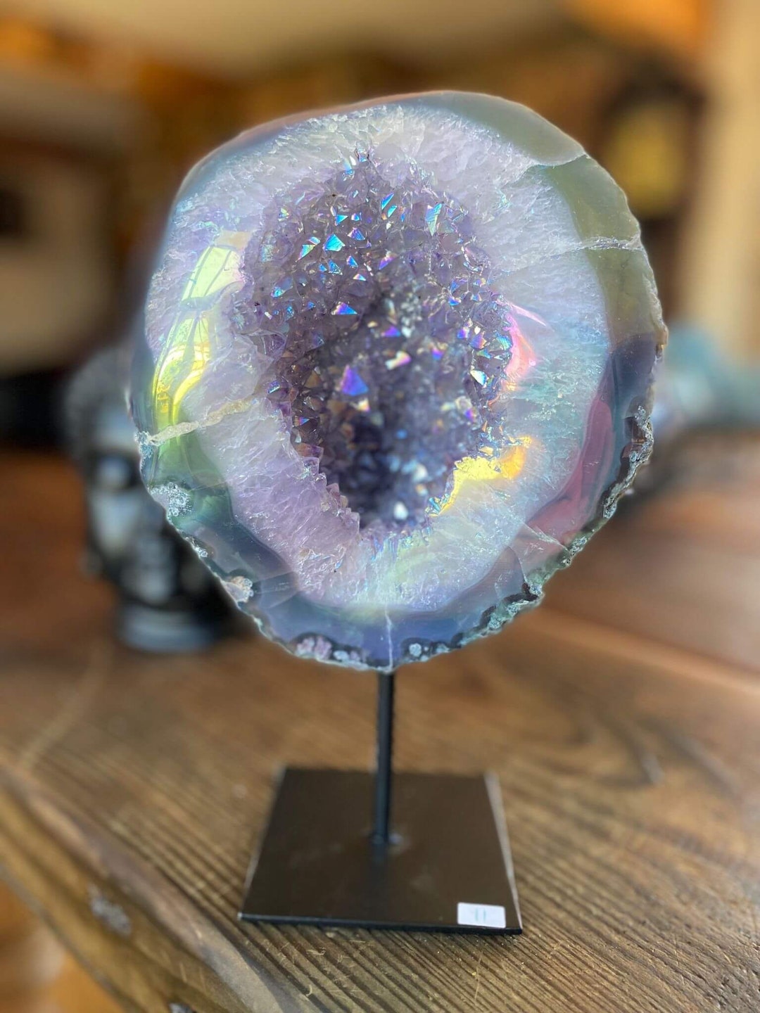 Premium High Grade Amethyst Angel Aura Geode on Stand 11 Mini Geode 2 ...