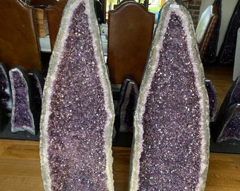 Very Tall Amethyst Crystal Geode PAIR 371 & 372 Premium Queen Grade 89kg each- H125xW33xD28cm
