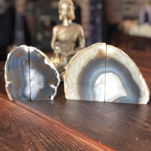 Caramel Agate Natural Edge Microcrystalline Quartz Premium Bookends Ornament Gift Pair