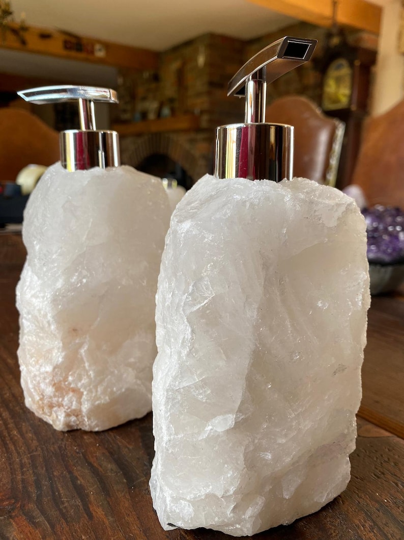 High Quality Snow White Quartz Crystal Gemstone Soap Dispenser 18cm Height x 10.5cm width 1600g image 3
