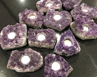 Very Large Premium A Grade Amethyst Cluster Druzy Candle / Tealight Holders