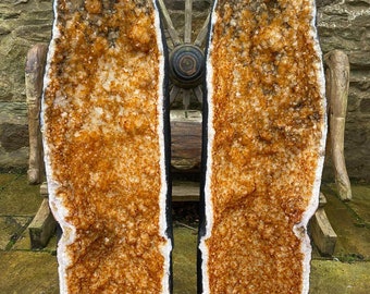 Very Tall Citrine Geode PAIR 331&332 Crystal Cluster Druzy Premium Grade 49kg each H100xW25xD24cm (can split)