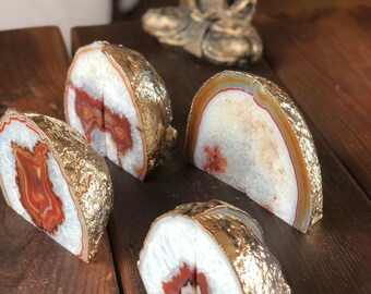 Red Rust Agate 24ct Gold Edge Microcrystalline Quartz Premium Bookends Ornament Gift Pair