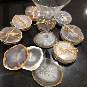 Grey Agate Microcrystalline Quartz Premium Coasters (set of 4) Gift