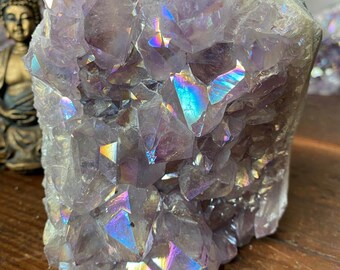 Premium High Grade Amethyst Angel Aura Druzy 149 Mini Geode Cluster Piece Cut Base 1229g H11xW10.5xD7.5cm