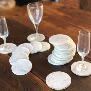 White Crystal Quartz Premium Coasters Circle Shape Natural Edge (set Of 4) Gift