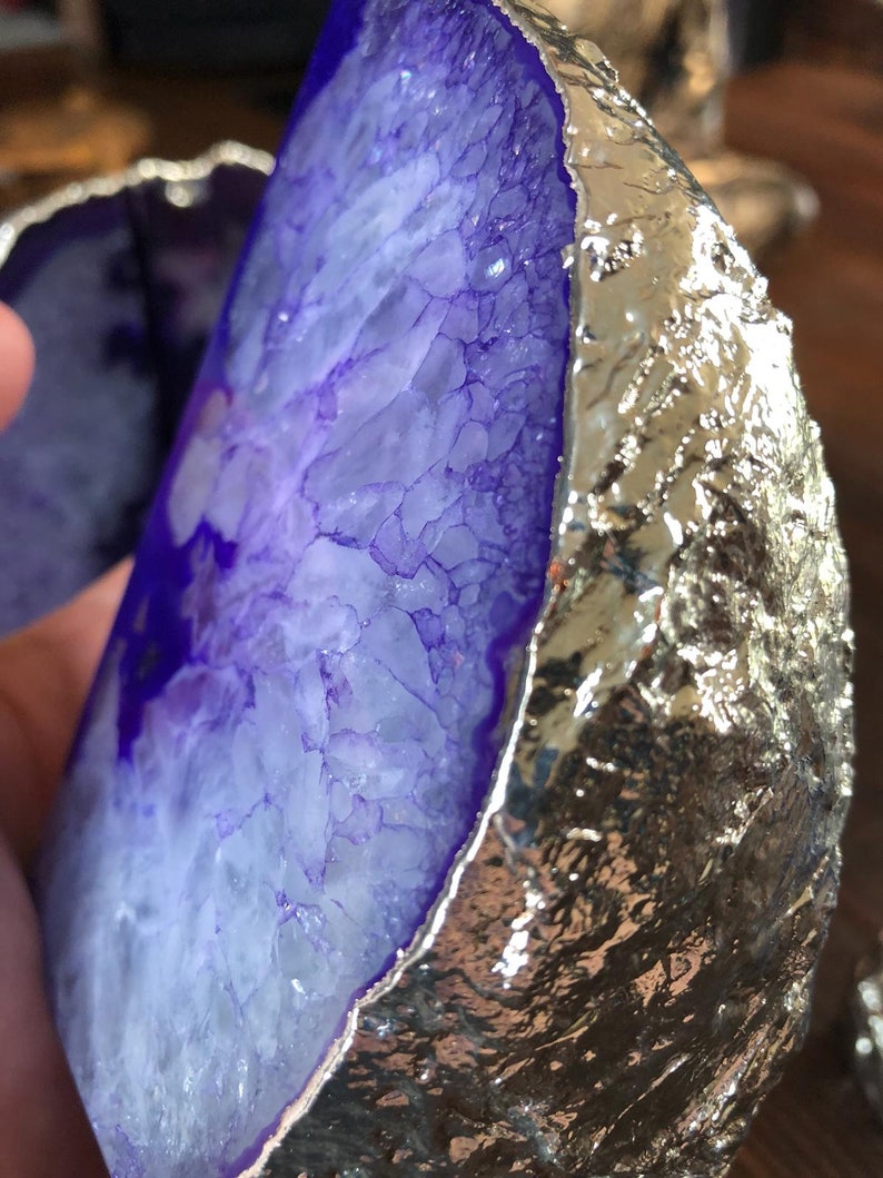 Purple Agate Silver Edge Microcrystalline Quartz Premium Etsy