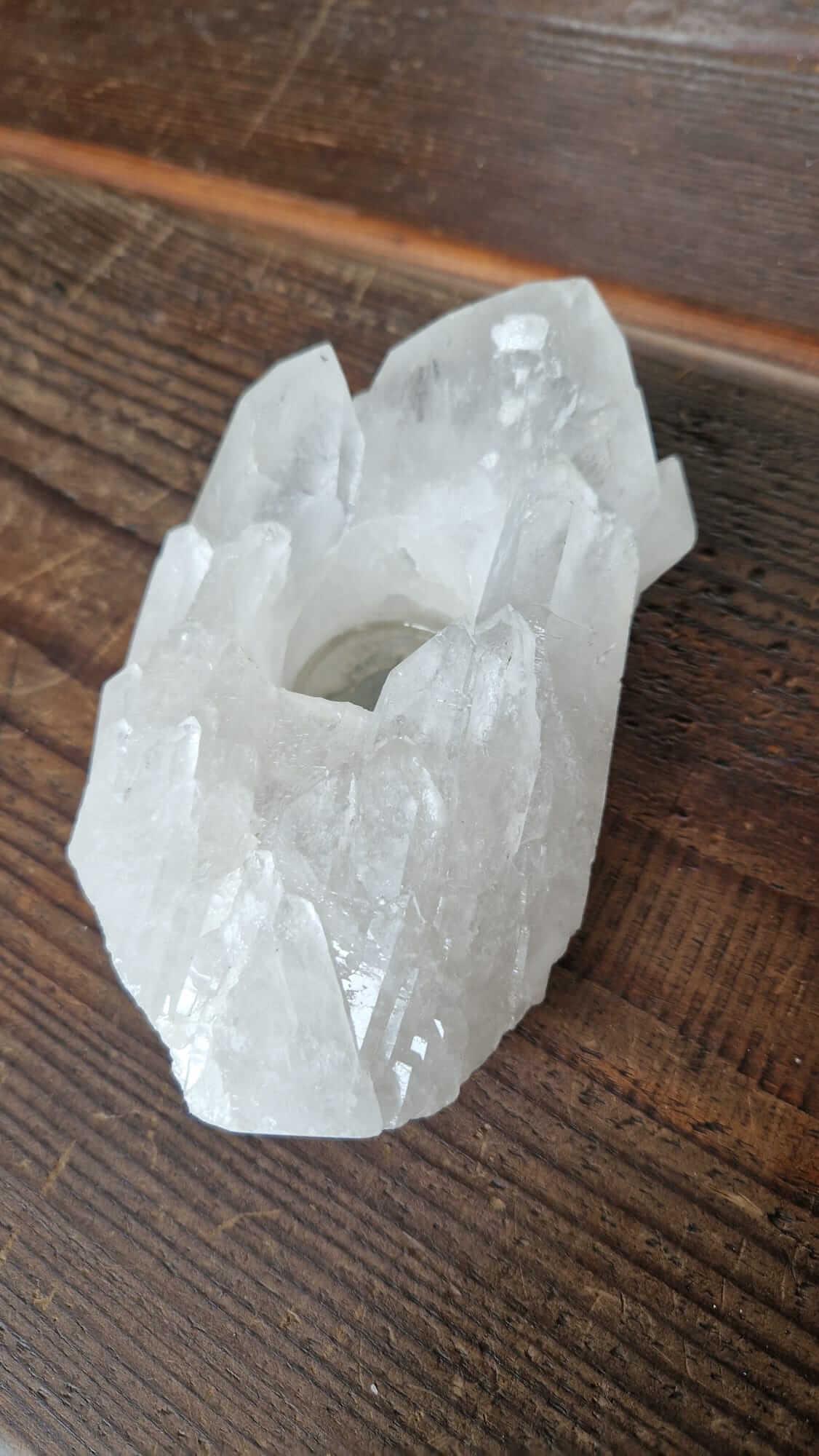 Large Premium Rock Crystal Quartz Candle Holder 20 Clear Crystal White Tealight Holders 982g H6xW16xD10cm