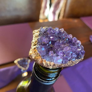 Amethyst - Gold Gilded Quartz Wine Lover Gift Bottle Cork Stopper Crystal Unique Bottle Stopper