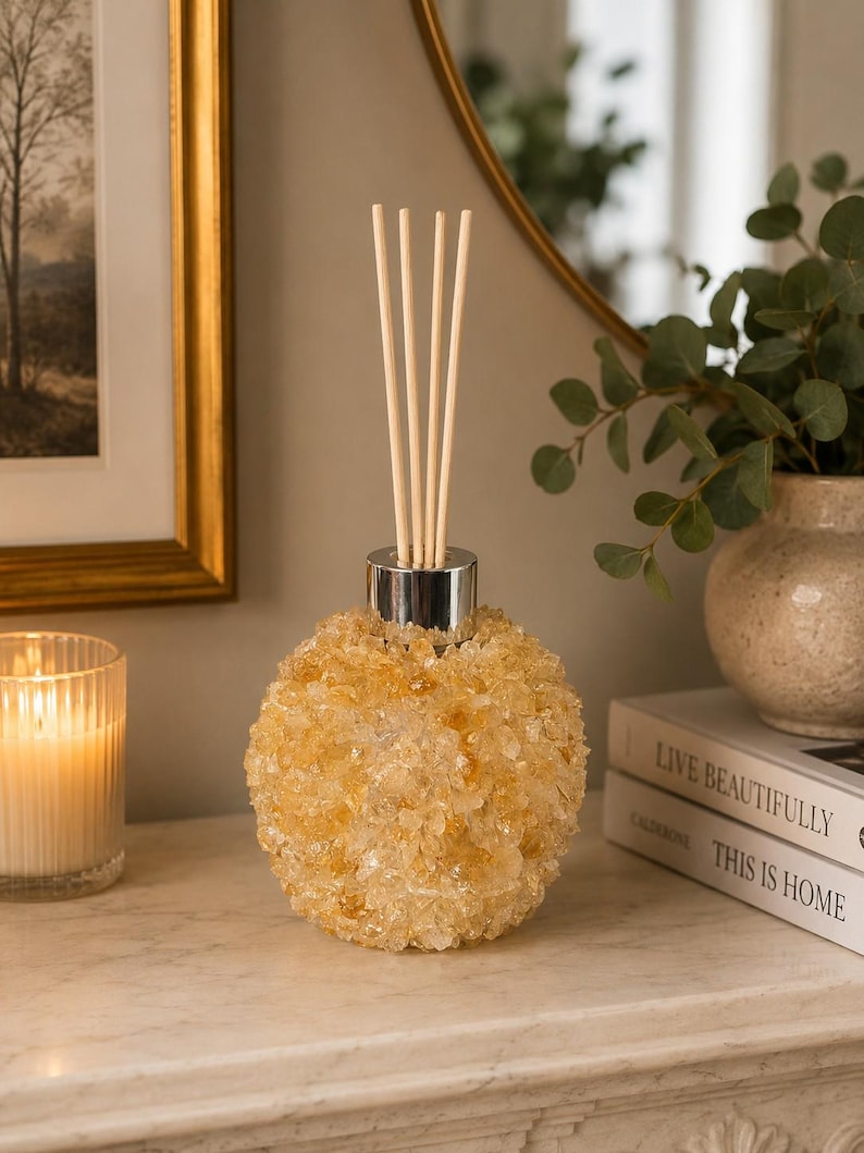 Luxury Citrine Crystal Reed Diffuser With Chrome Collar H14xw10xd10cm ...