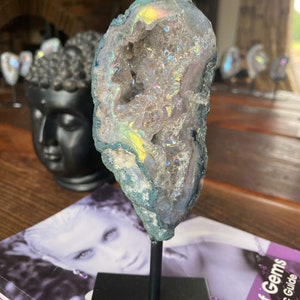 Premium High Grade Amethyst Angel Aura Geode on Stand 24 Mini Geode 309g H17xW6xD7cm