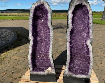 Very Tall Amethyst Crystal Geode PAIR 17 & 18 Premium Queen Grade 84kg each- H107xW35xD21cm