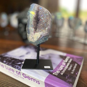 Premium High Grade Amethyst Angel Aura Geode on Stand 36 Mini Geode 375g H14xW6xD7cm