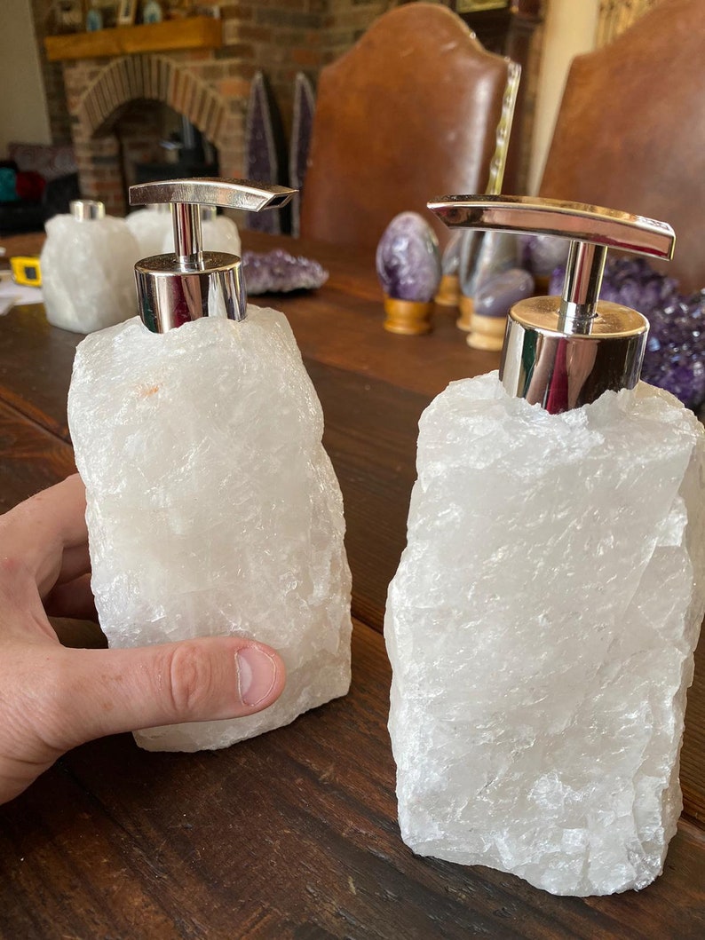 High Quality Snow White Quartz Crystal Gemstone Soap Dispenser 18cm Height x 10.5cm width 1600g image 5