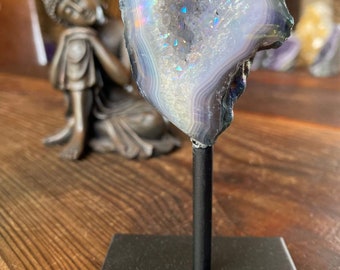 Premium High Grade Amethyst Angel Aura Geode on Stand 28 Mini Geode 193g H11.5xW5xD5cm