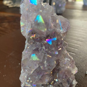 Premium High Grade Amethyst Angel Aura Druzy 179 Mini Geode Cluster Piece Cut Base 246g H9xW6xD4cm