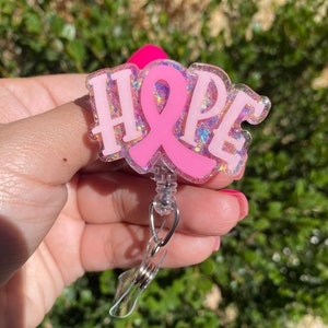 breast cancer awareness badge reel, pink cancer ribbon, cancer survivor, oncology, nurse badge reels, we wear pink