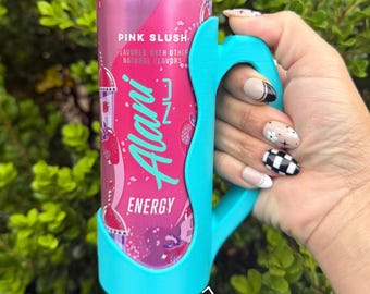 energy drink holder, handle, 3D printed 12oz slim can holder, pink