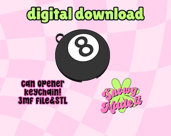 digitaler Download, 8-Ball-Getränkedosenöffner Schlüsselanhänger, 3MF&StL, Billard