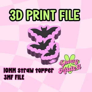 File per stampa 3D, download digitale, file 3MF, decorazione per cannuccia a forma di pipistrello, Halloween, ragazza spettrale