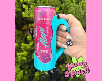 energy drink holder, handle, 3D printed 12oz slim can holder, pink