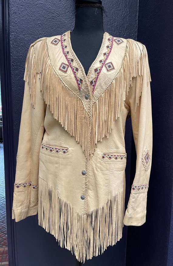 Womens Vintage Leather Fringe Western Jacket by Di