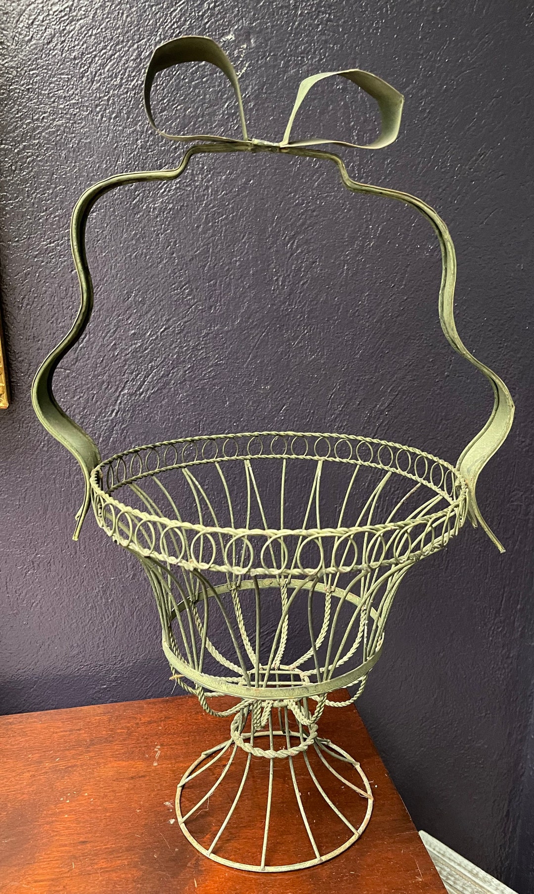 Early Vintage Wire Basket/ Flower Planter With a Bow Handle Etsy