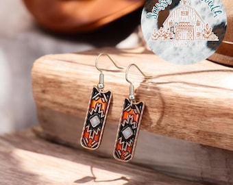 Vintage Western Boho Aztec Dangle Copper Earrings