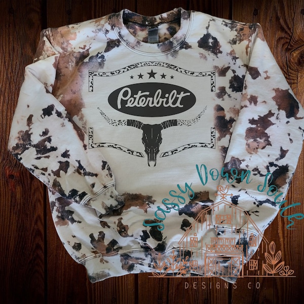 Peterbilt cowhide distressed bullhead leopard western truck trucking  sweatshirt
