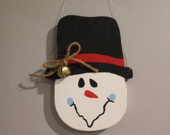 Christmas wall decor, hand painted hanging snowman.