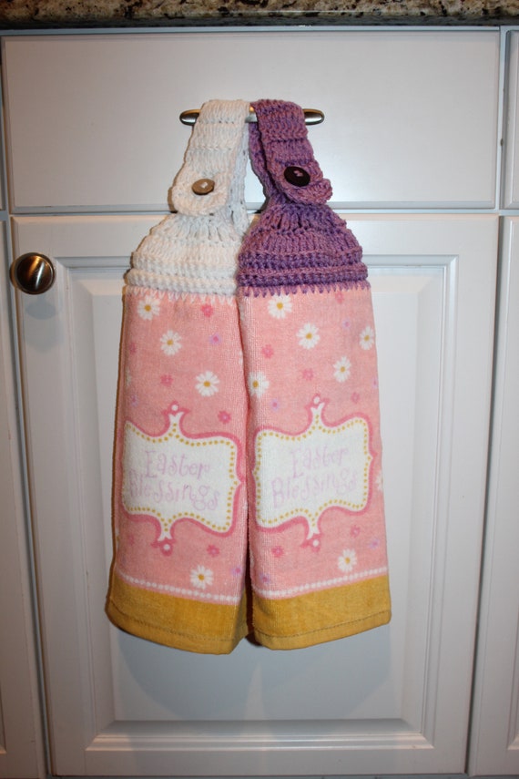 2 Double Sided Crocheted Top BBQ Good Times And Grill Lines Dish Hanging Towels 2 Double Sided Crocheted Top BBQ Good Times And Grill Lines Dish Hanging Towels