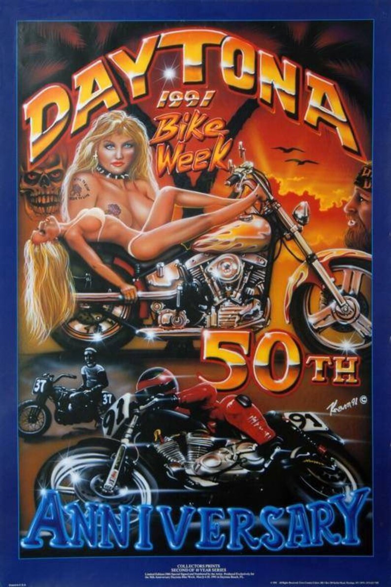 1991 Daytona Bike Week 50th anniversary poster 20x30 signed | Etsy