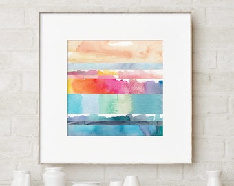Abstract Coastal Wall Art / Colorful Ocean Art / Abstract Watercolor Print / Beach Prints / Small Art Print / Abstract Landscape Painting