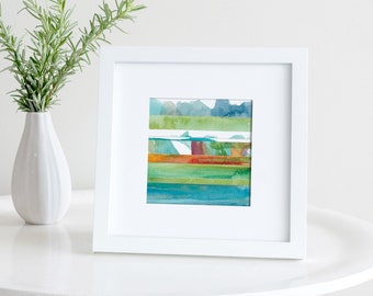 ORIGINAL Small Landscape Painting / Coastal Wall Art / Mini Abstract Painting / Modern Ocean Watercolor / Colorful Contemporary Art