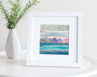 ORIGINAL Small Watercolor Painting / Turquoise Coastal Artwork / Square Abstract Painting / Modern Beach Art / Colorful Ocean Wall Art