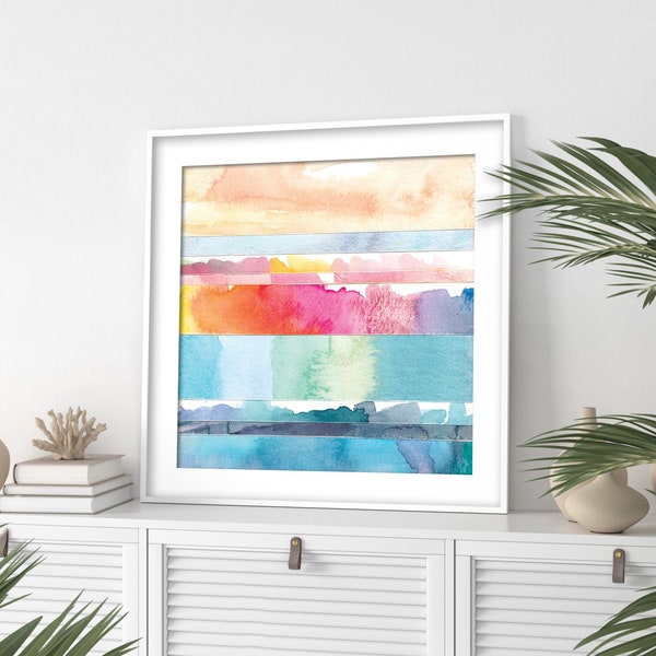 Abstract Coastal Wall Art / Colorful Ocean Art / Abstract Watercolor Print / Beach Prints / Small Art Print / Abstract Landscape Painting