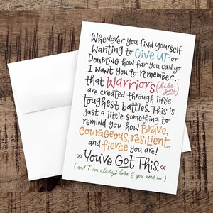 Warrior Card / Encouragement Cards / You Got This Card / Positive Cards / Thinking of You Card / Support Card / Cancer Card / Warrior Gift