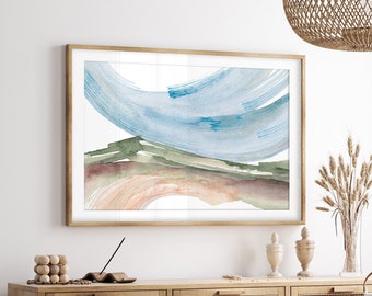 Abstract Mountain Wall Art / Minimalist Nature Print / Light Blue Sage Green Wall Art / Large Abstract Landscape Painting / Modern Wall Art