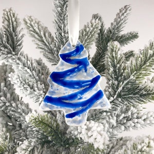 Blue Christmas Tree Ornament / Hand Painted Tree Decoration / Blue and Silver Coastal Christmas / Unique Ornaments / Modern Holiday Decor