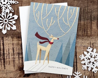 Happy Holidays Card / Reindeer Christmas Card / Nature Holiday Card Set / Woodland Christmas Card Set / Cute Holiday Card / Winter Cards
