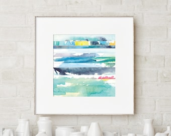 Colorful Coastal Wall Art / Square Abstract Watercolor Print / Large Blue Wall Art / Modern Ocean Wall Art / Small Abstract Art Prints