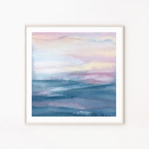 Abstract Ocean Watercolor Print / Minimalist Coastal Wall Art / Beach Prints / Seascape Ocean Painting / Square Abstract Watercolor Painting image 9